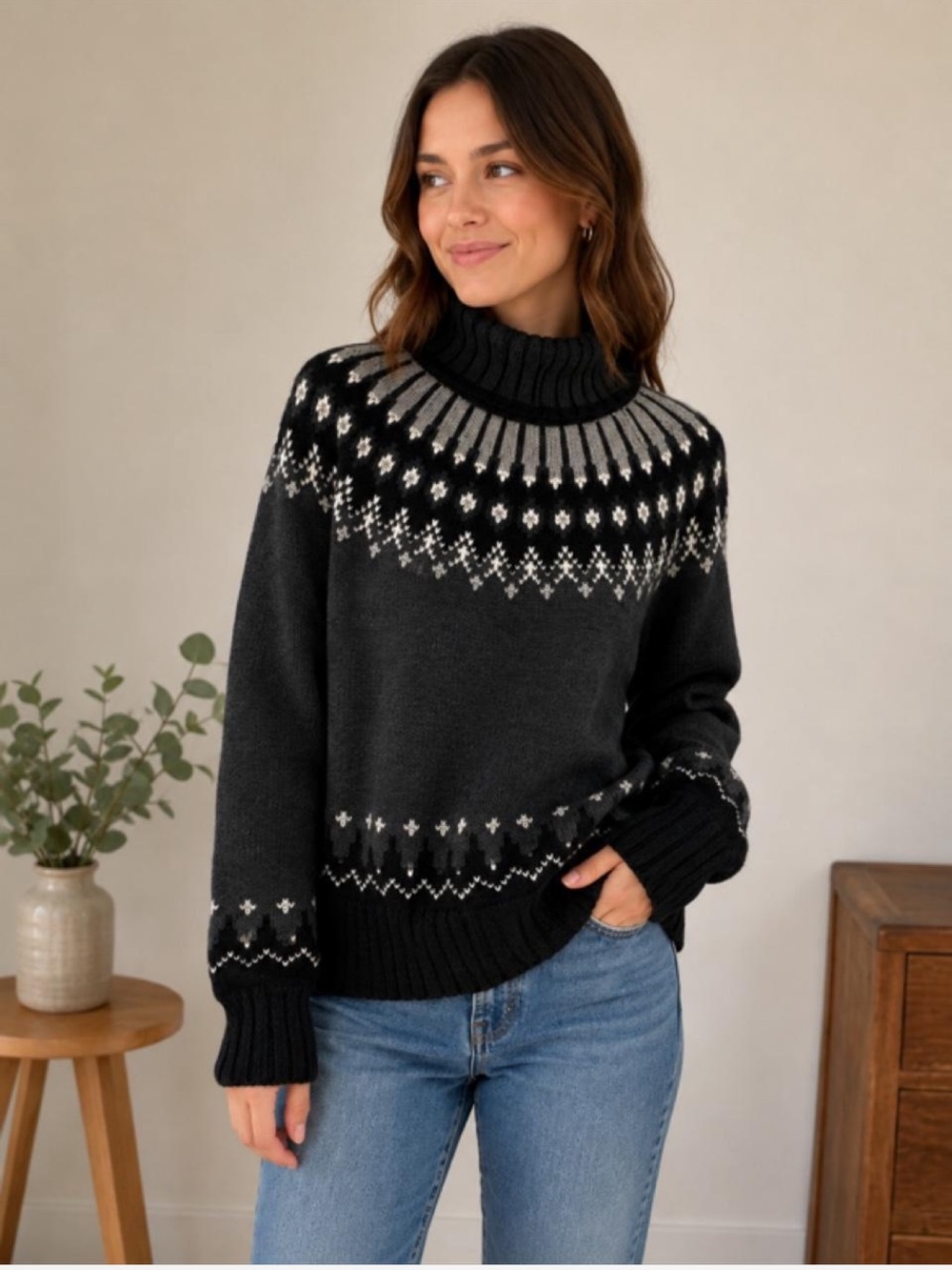 a.n.a. JCPenney Fair Isle Turtleneck Sweater — Size M — NWT